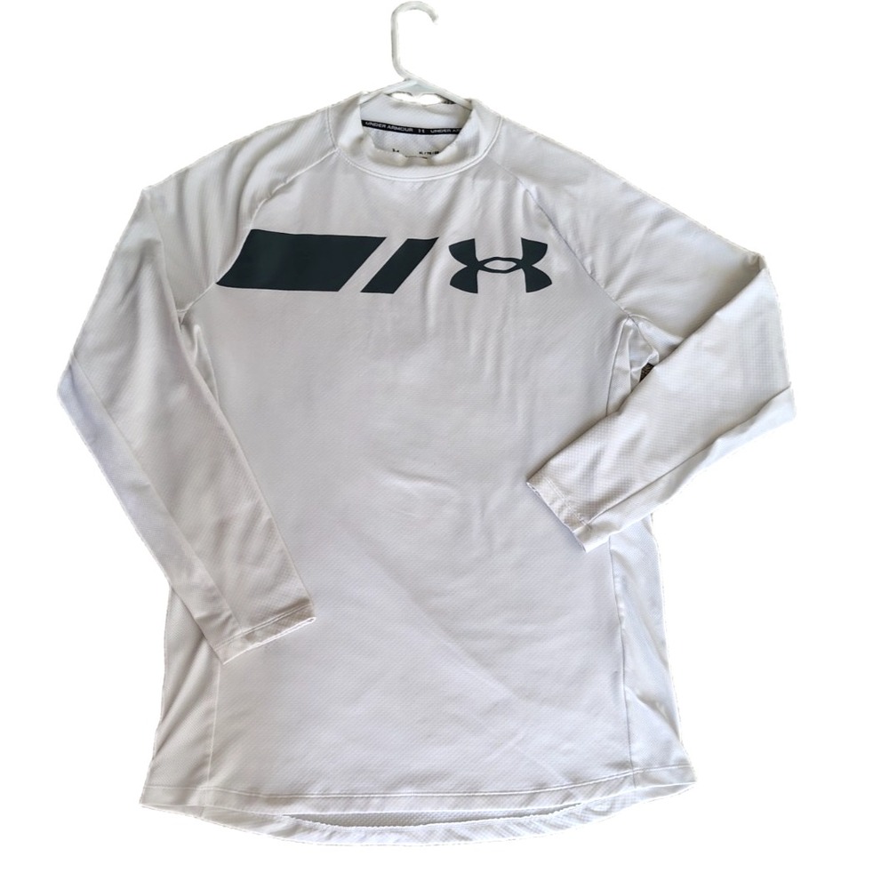 Under Armour Mens UA ColdGear Grid Mock Long Sleeve Shirt Base Layer XL White